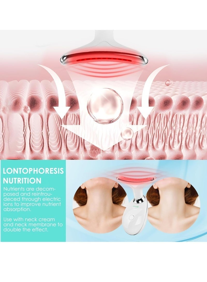 جهاز تدليك كهربائي للوجه والرقبة، مساج كهربائي للوجه والرقبة، مساج محمول عالي التردد لشد الوجه بالتدليك الحراري عالي التردد، علاج بالضوء الأحمر للوجه والرقبة، جهاز تدليك الوجه EMS للوجه مع 7 ألوان أبيض - Image 3